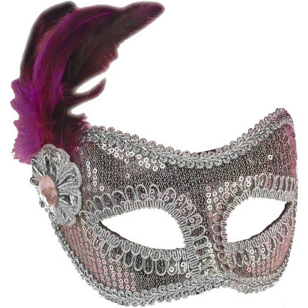Light Pink and Silver Sequin Fashion Masquerade Venetian Mardi Gras Eye Mask
