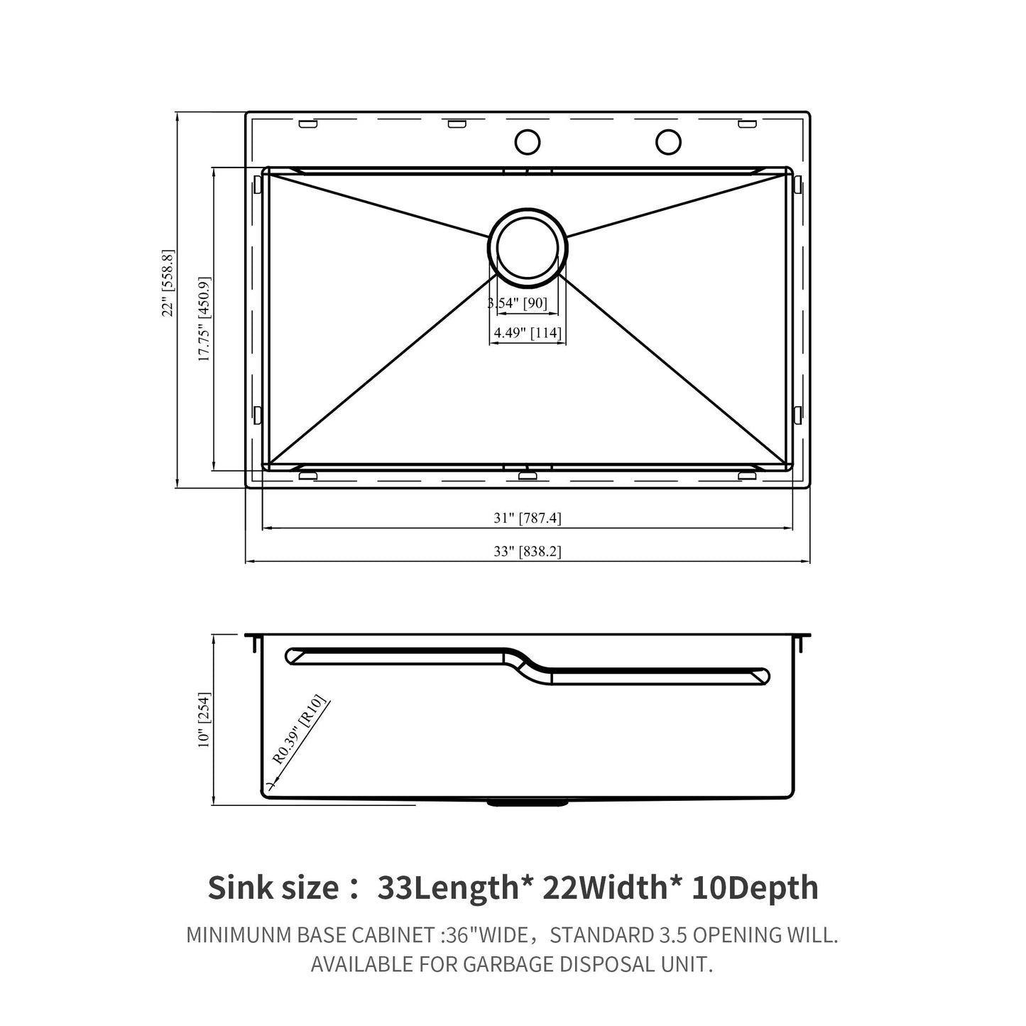 33 x 22 inches Brushed Nickel 33' Drop in Kitchen Sink with Ledge Workstation, Single Bowl, 16 Gauge Stainless Steel