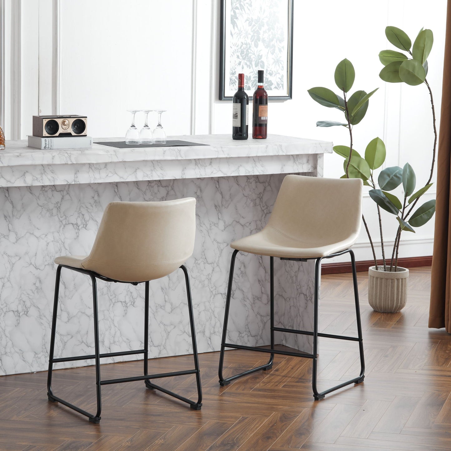 Vintage Style Armless Industrial Counter Stool Set of 2