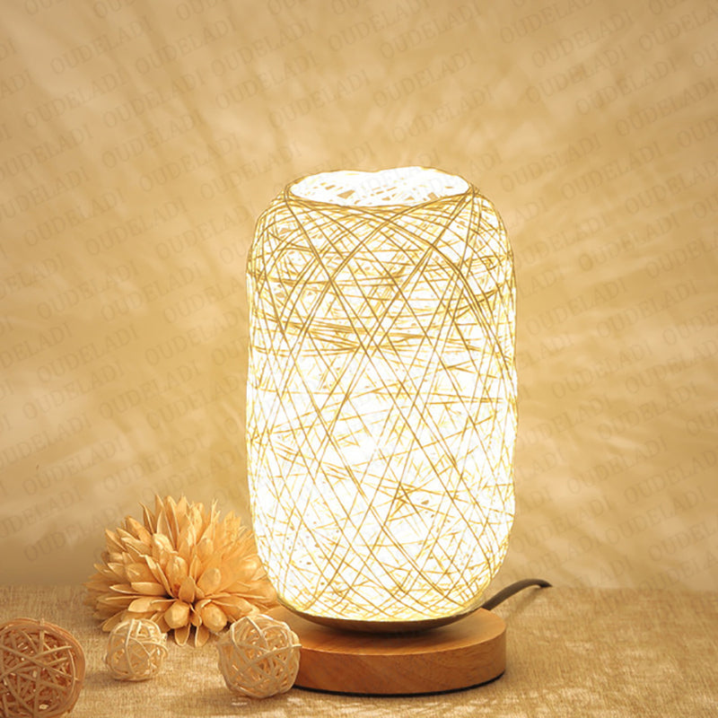Rechargeable Solid Wood Twine Takraw Table Lamp