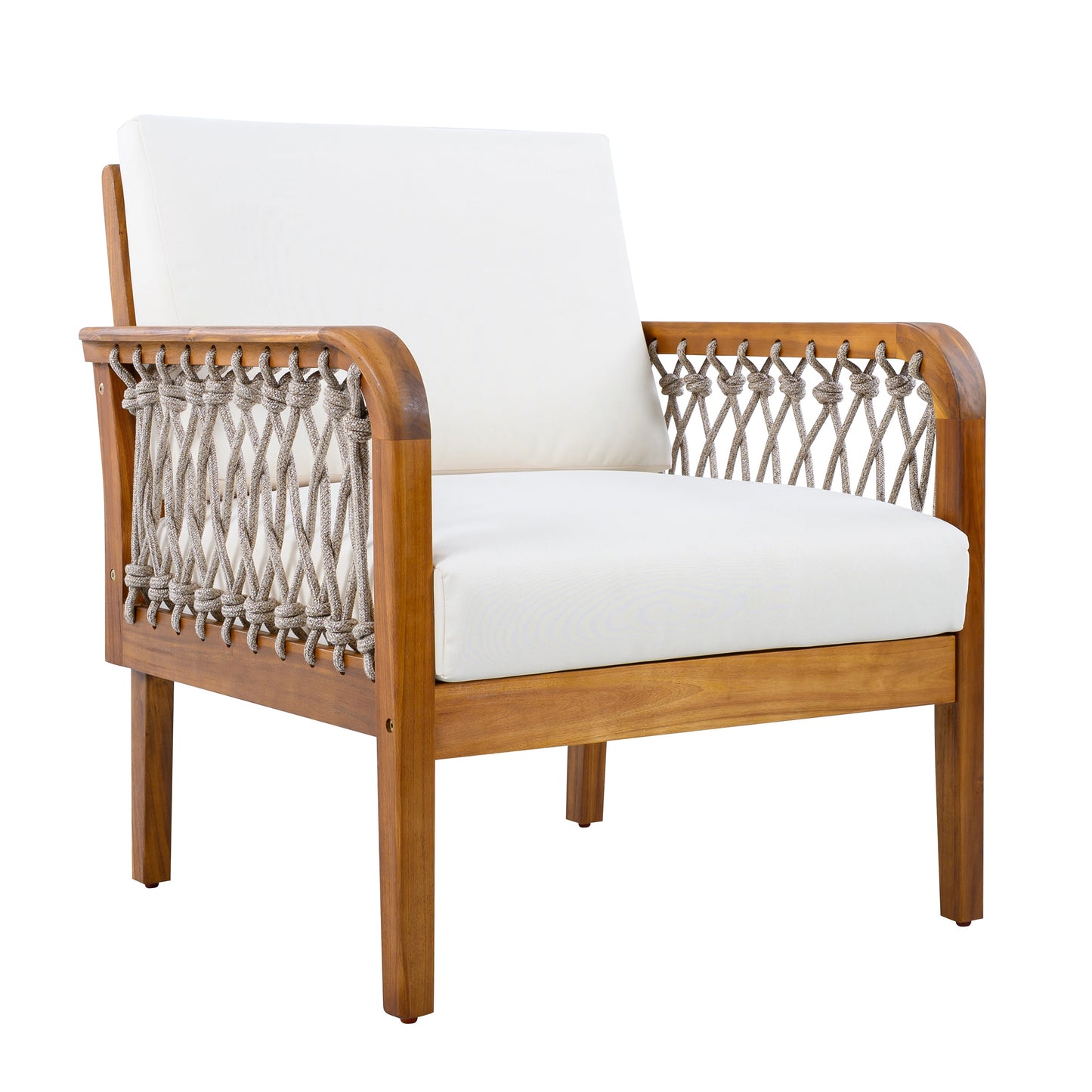 Outdoor Acacia Wood Club Chair with Handwoven Rope (Set of 2)