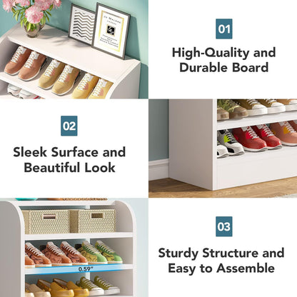8 Tier Tall Shoe Rack, Wooden Shoe Storage Cabinet, Entryway Organizer - White