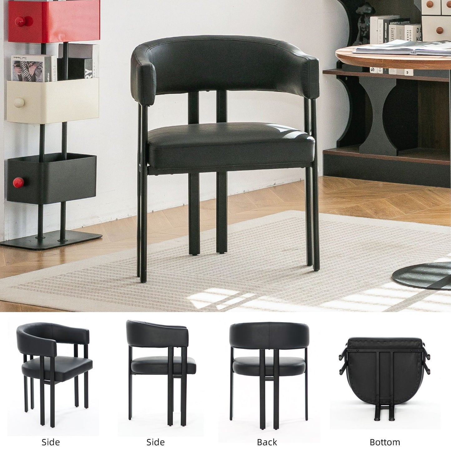 Modern Dining Upholstered Barrel Chair With Curved Back And Armrests