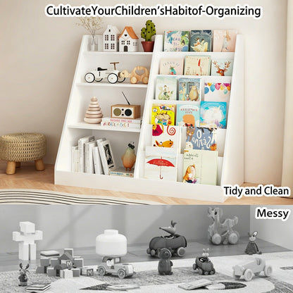 Kids Bookshelf with Toy Storage Organizer, 34.65" Wooden