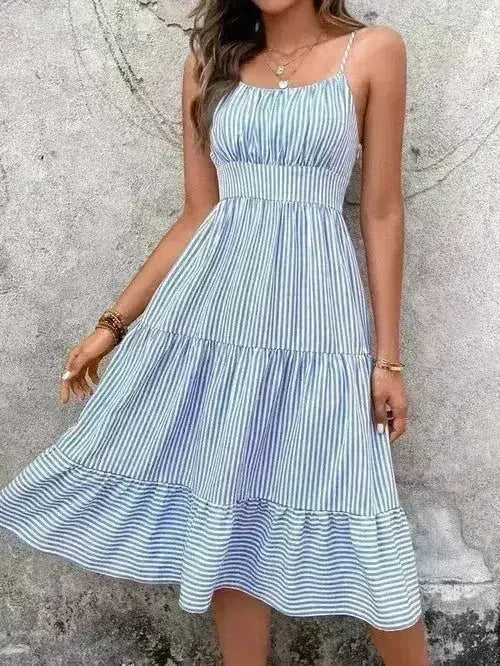 Striped spaghetti strap midi dress