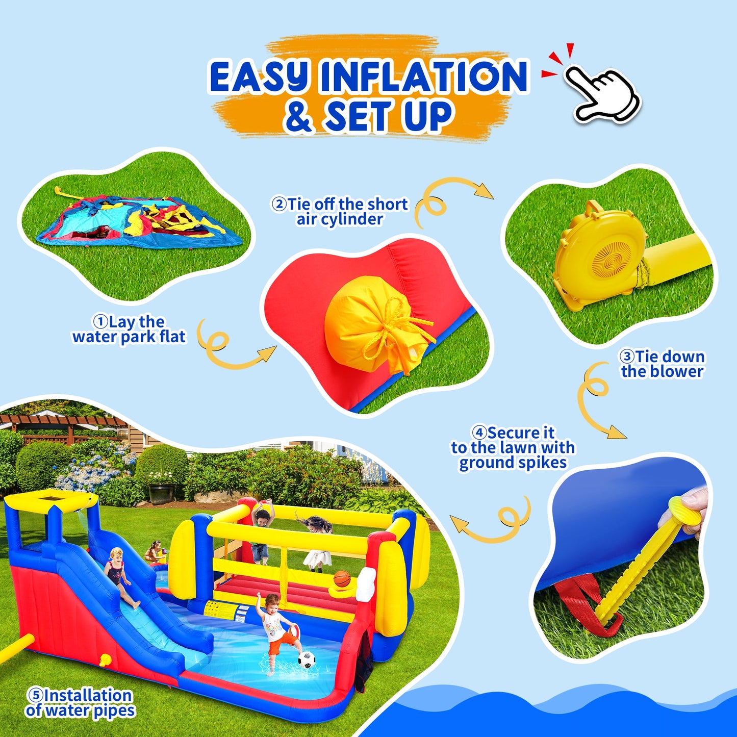 7 in 1 Inflatable Slide Water Park for Kids