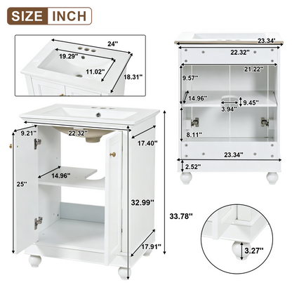 24 Inch Modern Bathroom Vanity Cabinet With Ceramic Sink