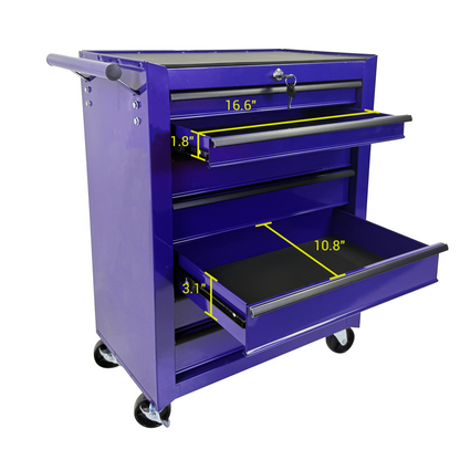 Rolling Metal Tool Chest with 7 Drawers, 20" Steel Cabinet - Purple