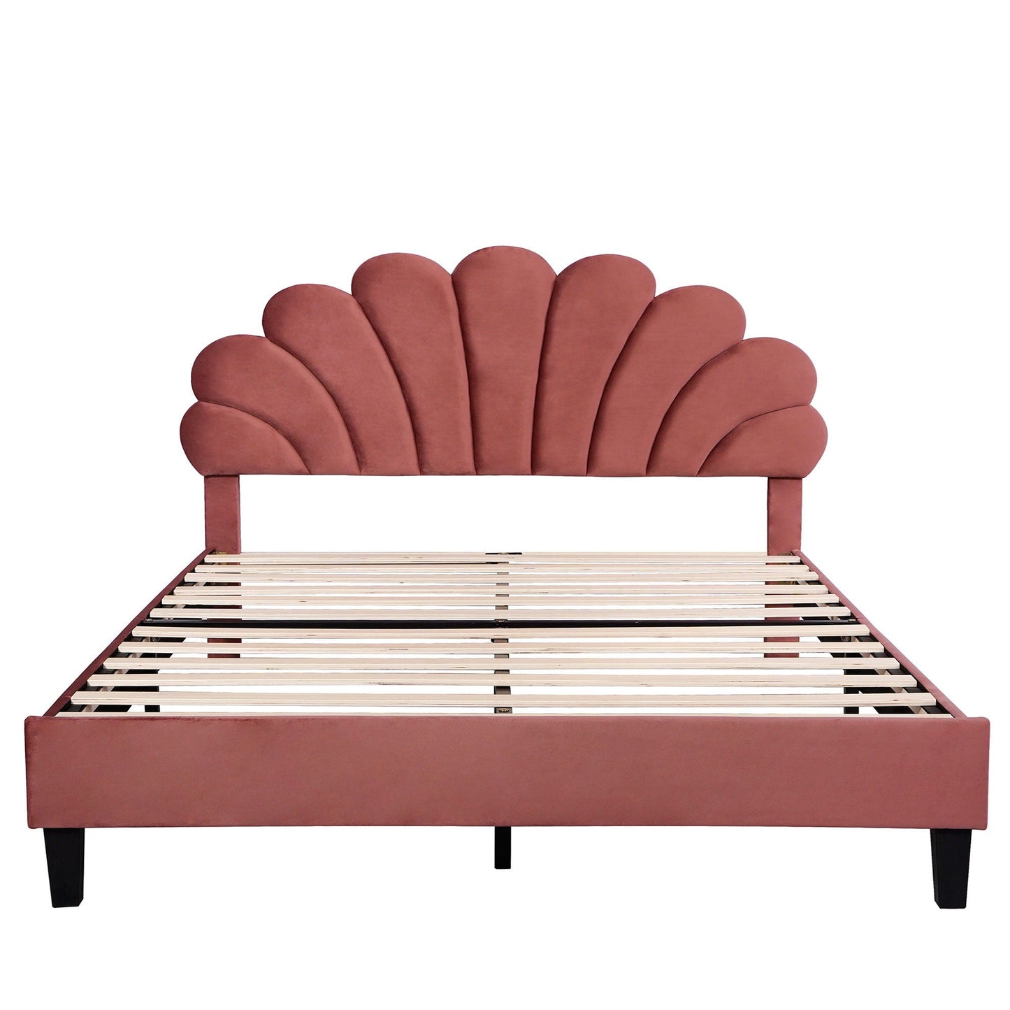 Upholstered Platform Bed With Flower Pattern Headboard