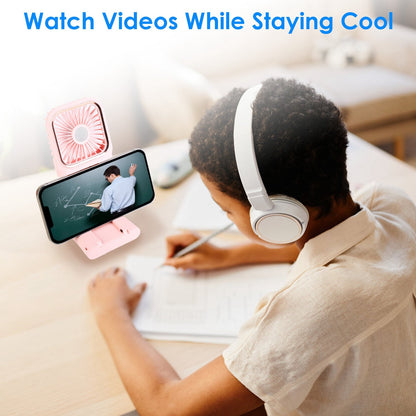 5 In 1 Folding Mini Fan Hands-free Rechargeable Neck Fan Handheld Fan with 3 Speeds Power Bank Phone Holder Neck Strap for Home Office Travel Dormitor