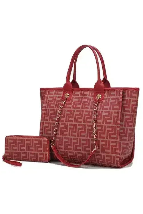Vegan Leather Tote & Wallet Set - Gold Chain Strap | Femstylo