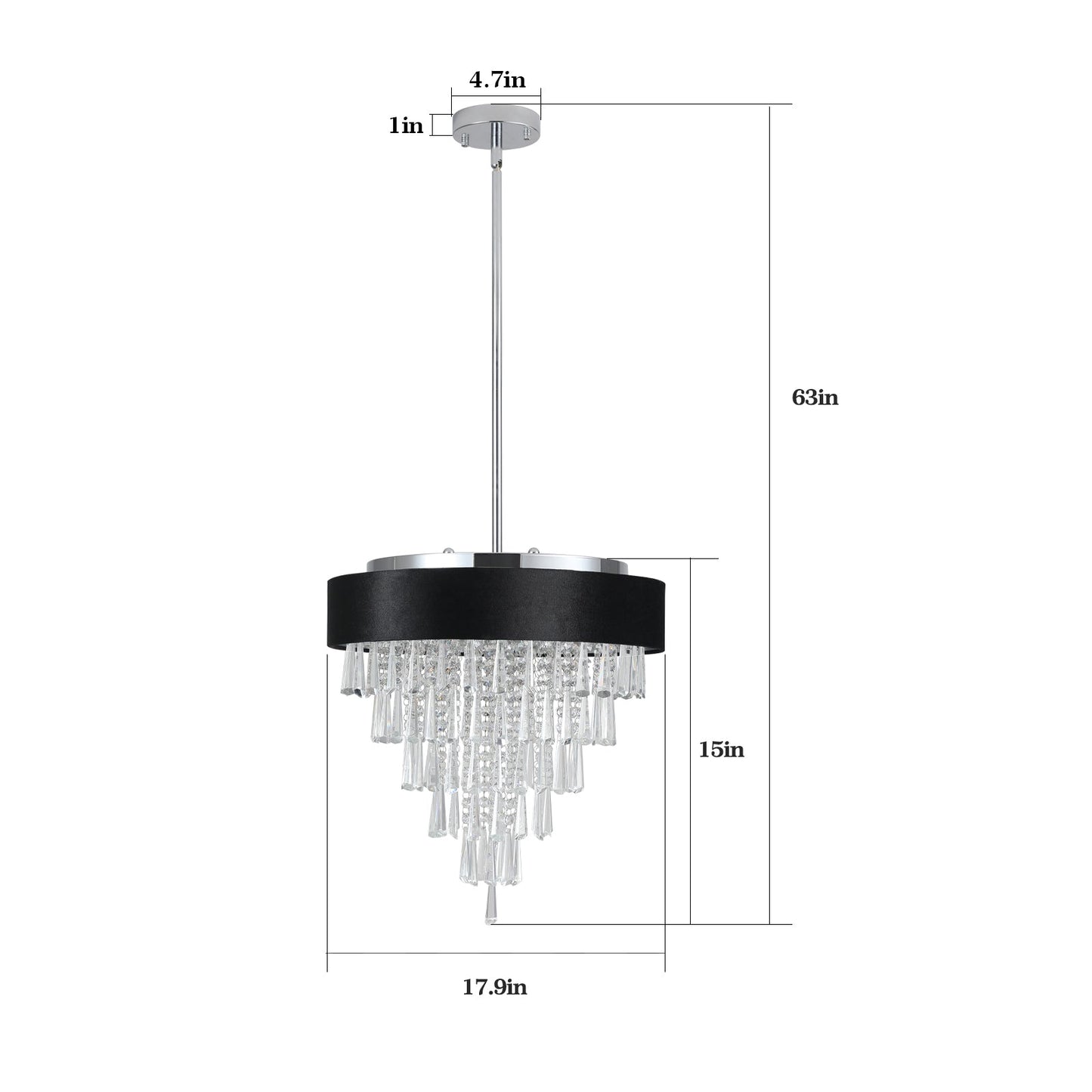 18-inch Modern Crystal Chandelier with Black Velvet Shade