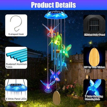 Solar Wind Chime with Color-Changing LED & Aluminum Tubes