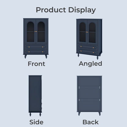 46.5'' Glass Display Cabinet with Ribbed Glass Doors