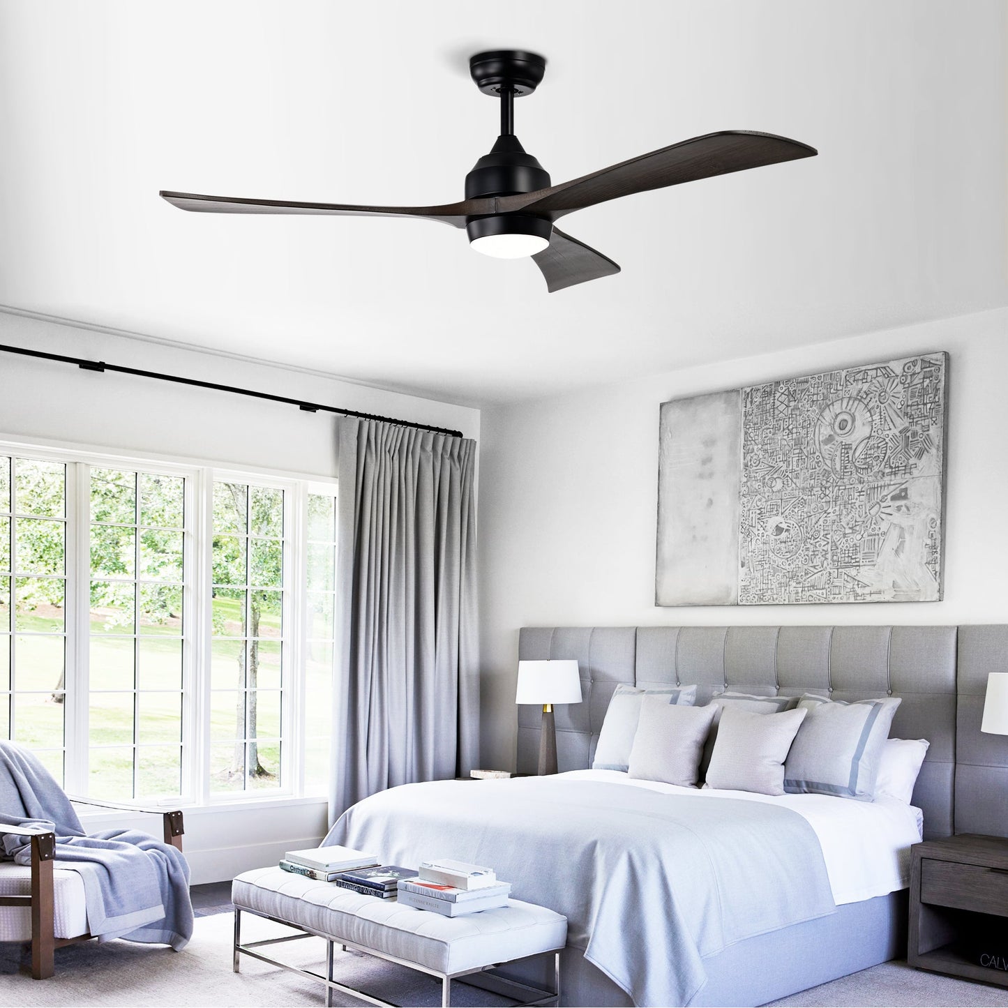 52" Solid Wood Blades Ceiling Fan with Lights Remote Control, Quiet DC Motor