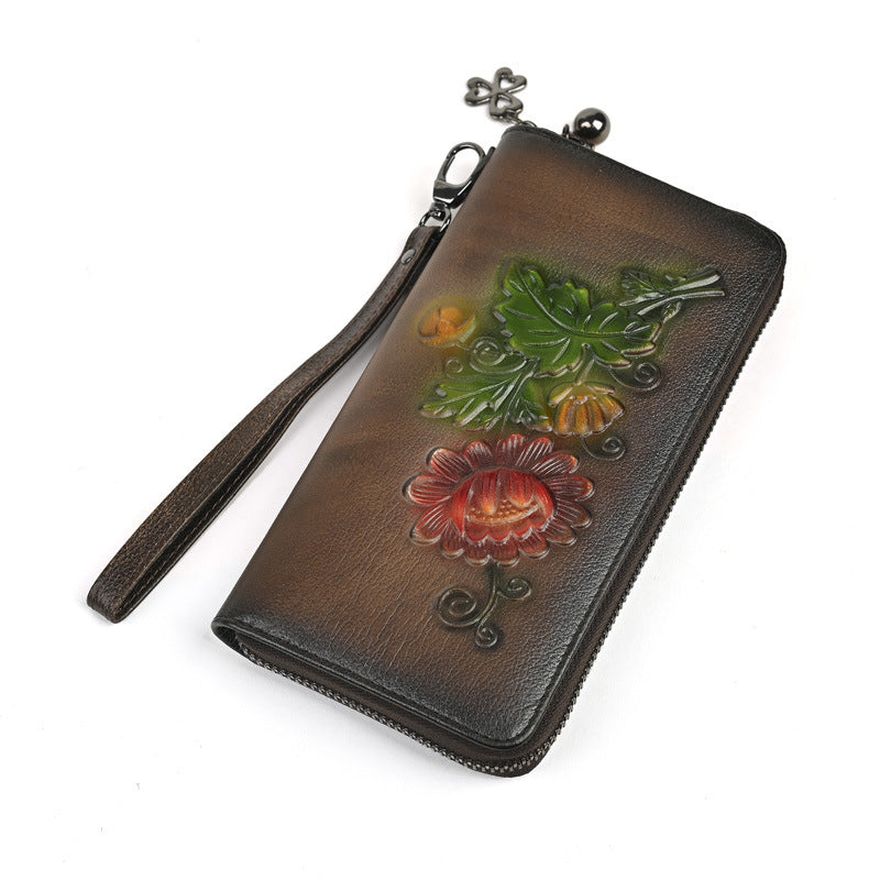 Long Wallet Fashion Embossed Zipper Clutch Purse Phone Bag