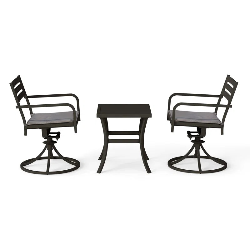 Outdoor Metal Swivel Patio Set - 2 Armchairs & Table