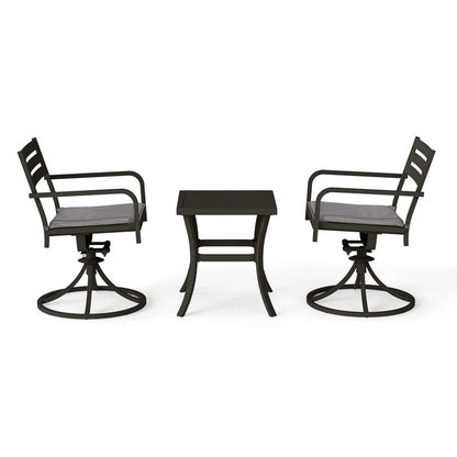 Outdoor Metal Swivel Patio Set - 2 Armchairs & Table