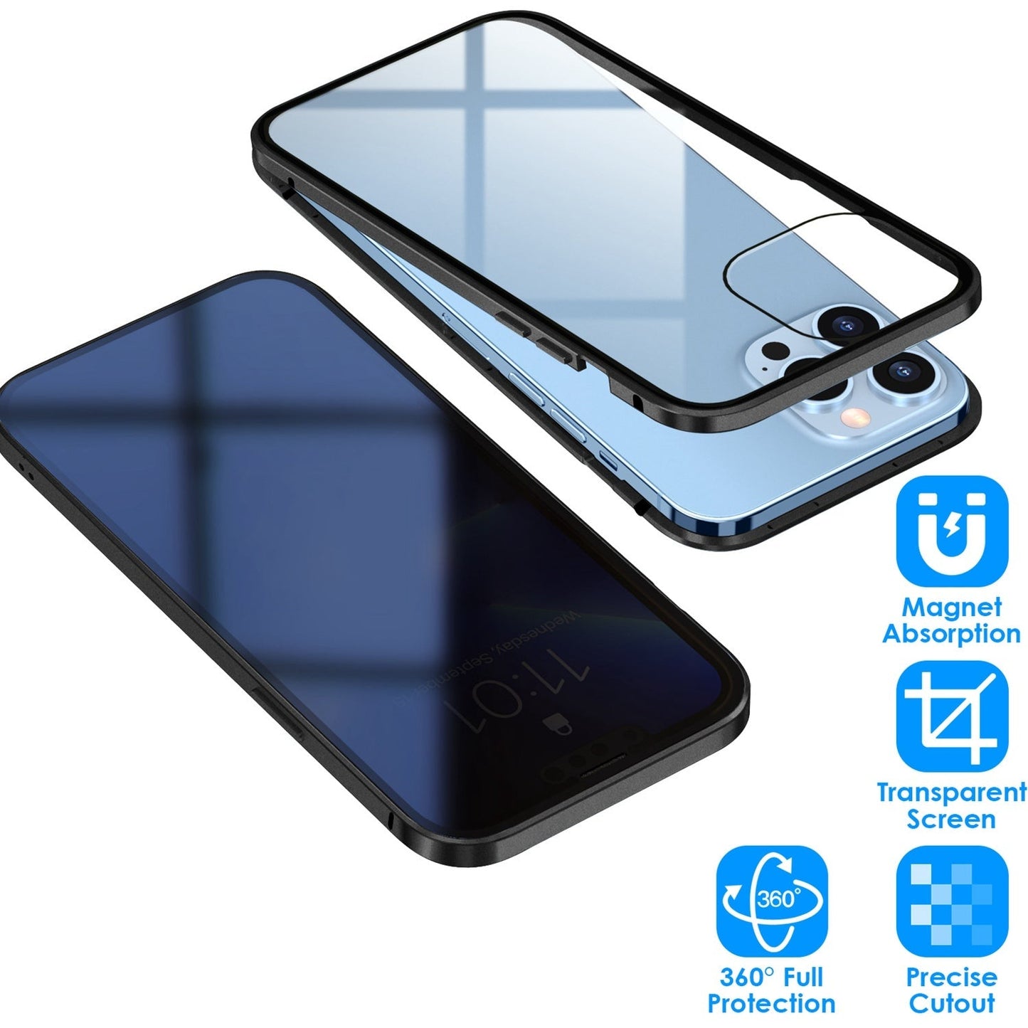 Privacy Magnetic Phone Case 360¡ Full Protection Anti Spy Phone Cover Double Sided Tempered Glass Magnet Absorption Fit for IOS Phone 14 Pro
