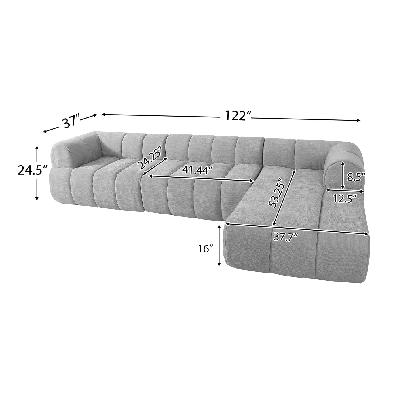 122" Modern L-Shaped Sectional Sofa with High-Density Foam and Chaise Lounge