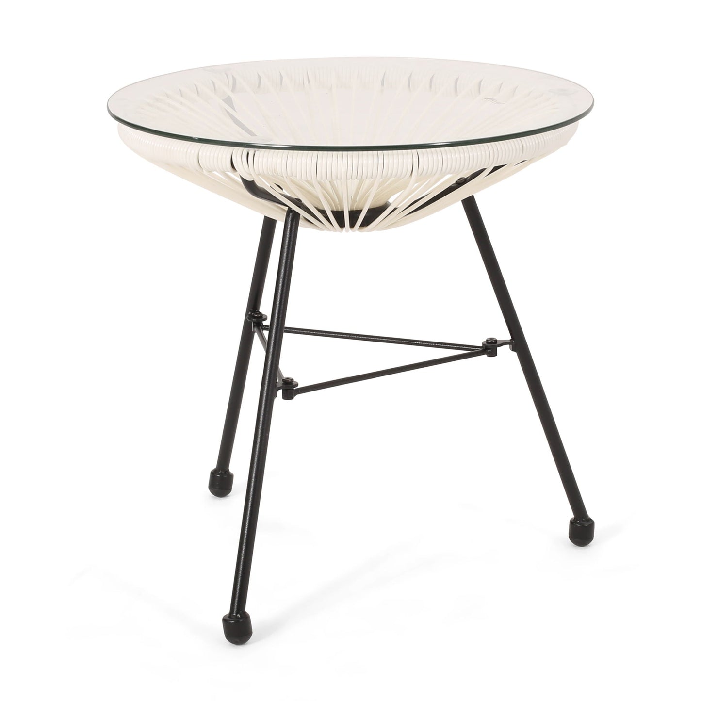 Nusa Modern Rattan Side Table With Tempered Glass Top