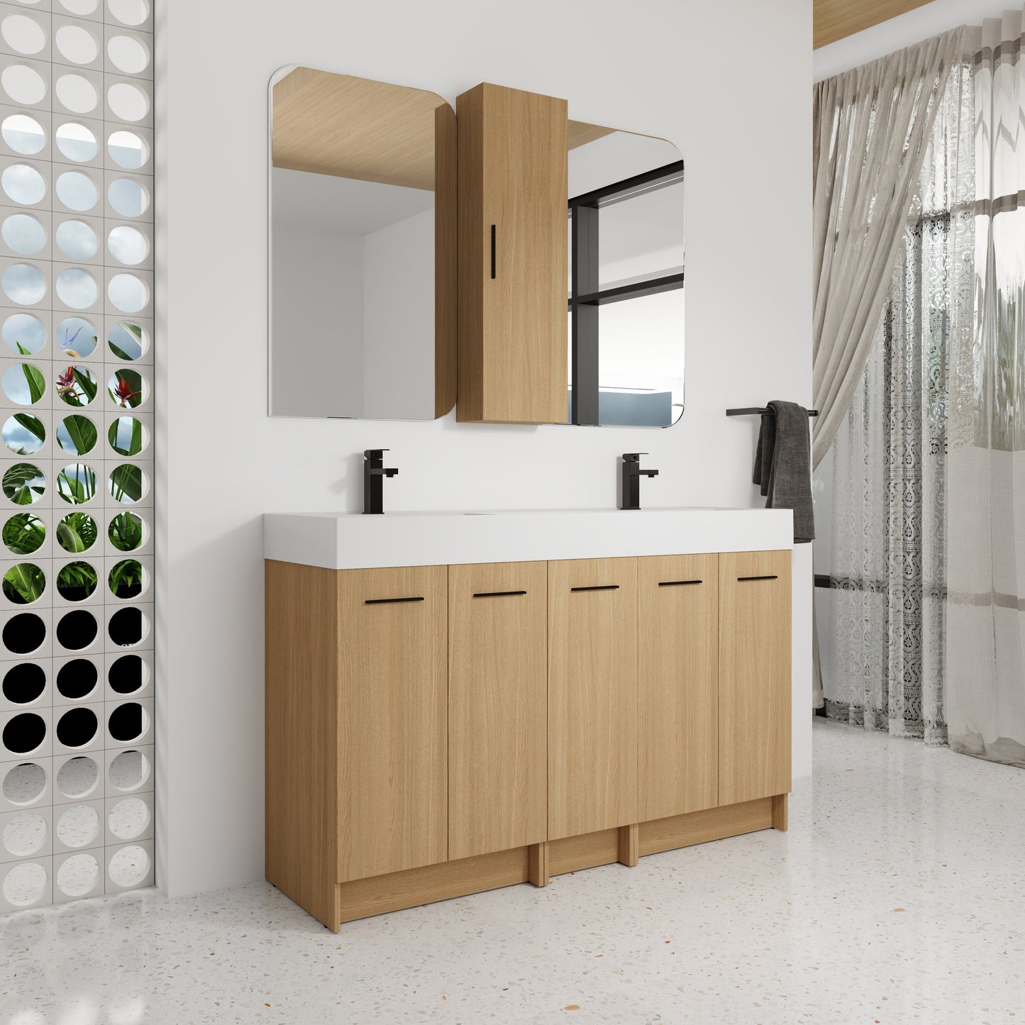 60" Double Sink Bathroom Vanity Set with Tall Cabinet