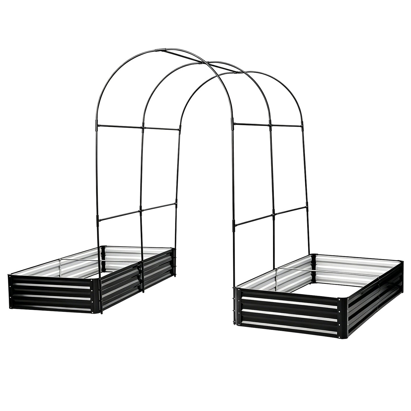 Raised Garden Bed with Arch Trellis, 2 Pack Metal Planter Boxes