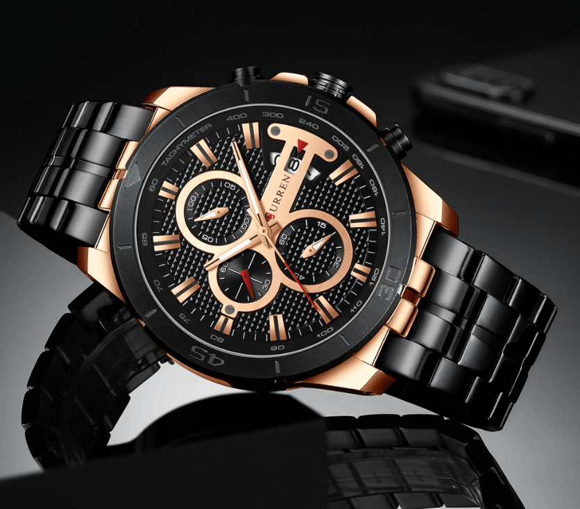 Men's Waterproof  Watch With Chronometers Day View And Fluorescent Hands Unique  Luxury Design  Perfect Gift