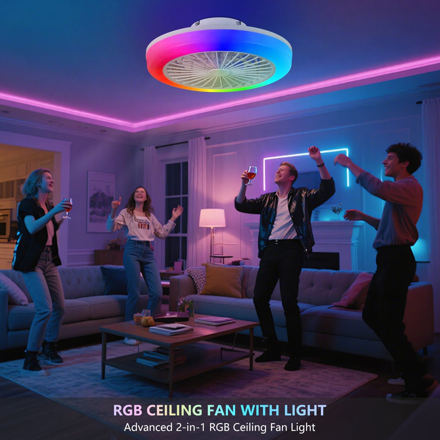 18 Inch Ceiling Fan with RGB Light and Remote Control