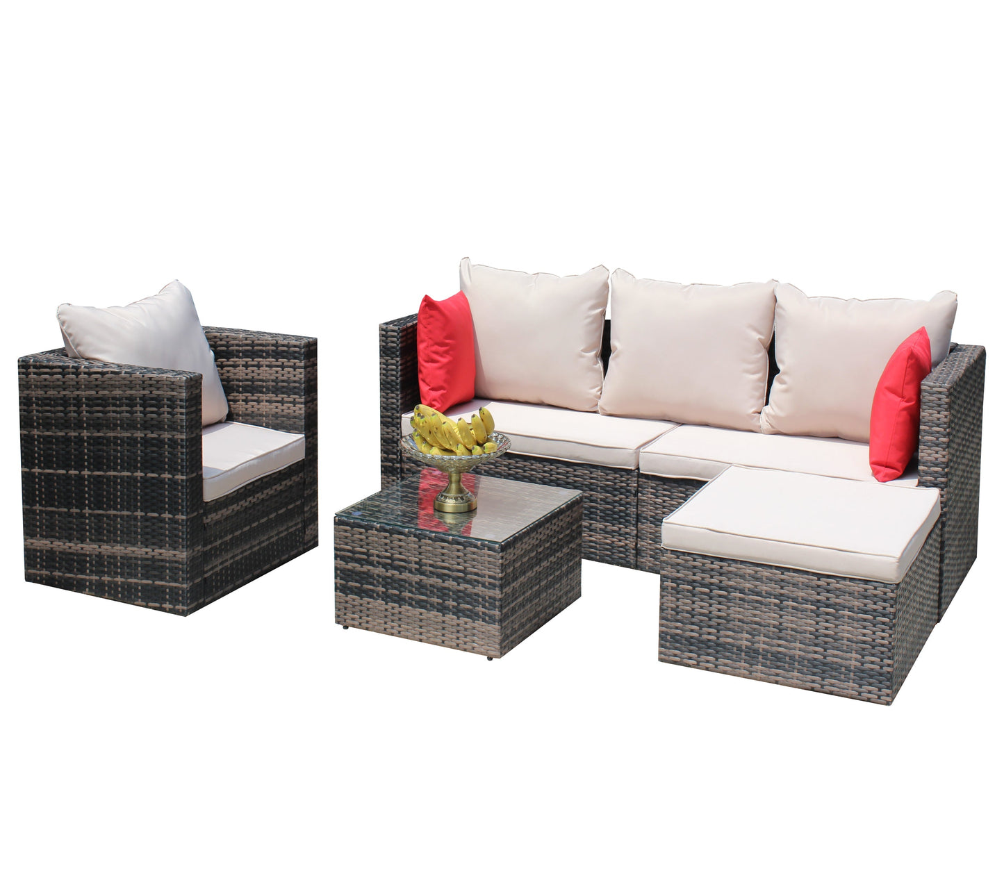 Rattan Patio Furniture Set Wicker Sofa Cushioned Sectional (4 Pieces, Brown)