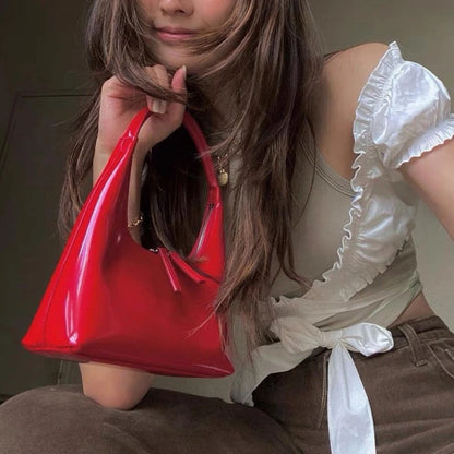 Designer retro crescent bag, small hobo bag, lacquered retro shoulder bag, female hobo handbag