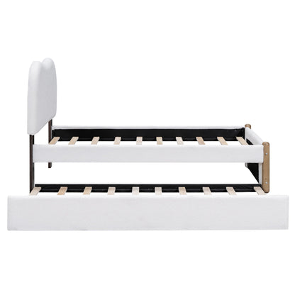 Upholstered Platform Bed With Wood Supporting Feet And Trundle