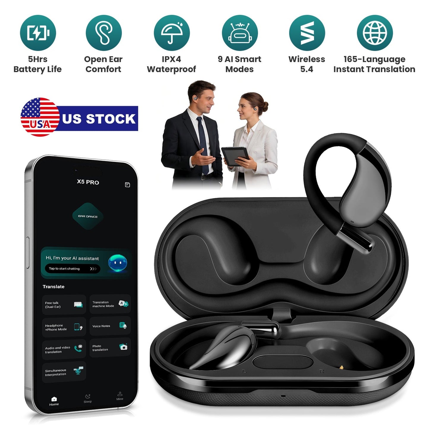 AI Translation Earbuds with 165 Languages & Real-Time Audio