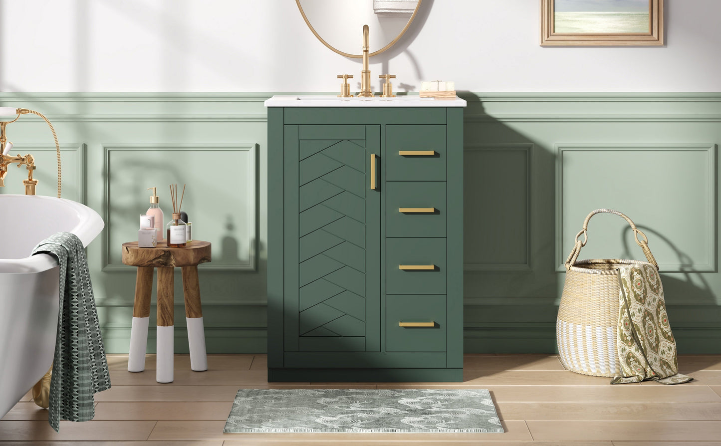 24" Bathroom Vanity with Integrated Ceramic Sink and Storage