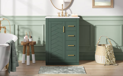 24" Bathroom Vanity with Integrated Ceramic Sink and Storage