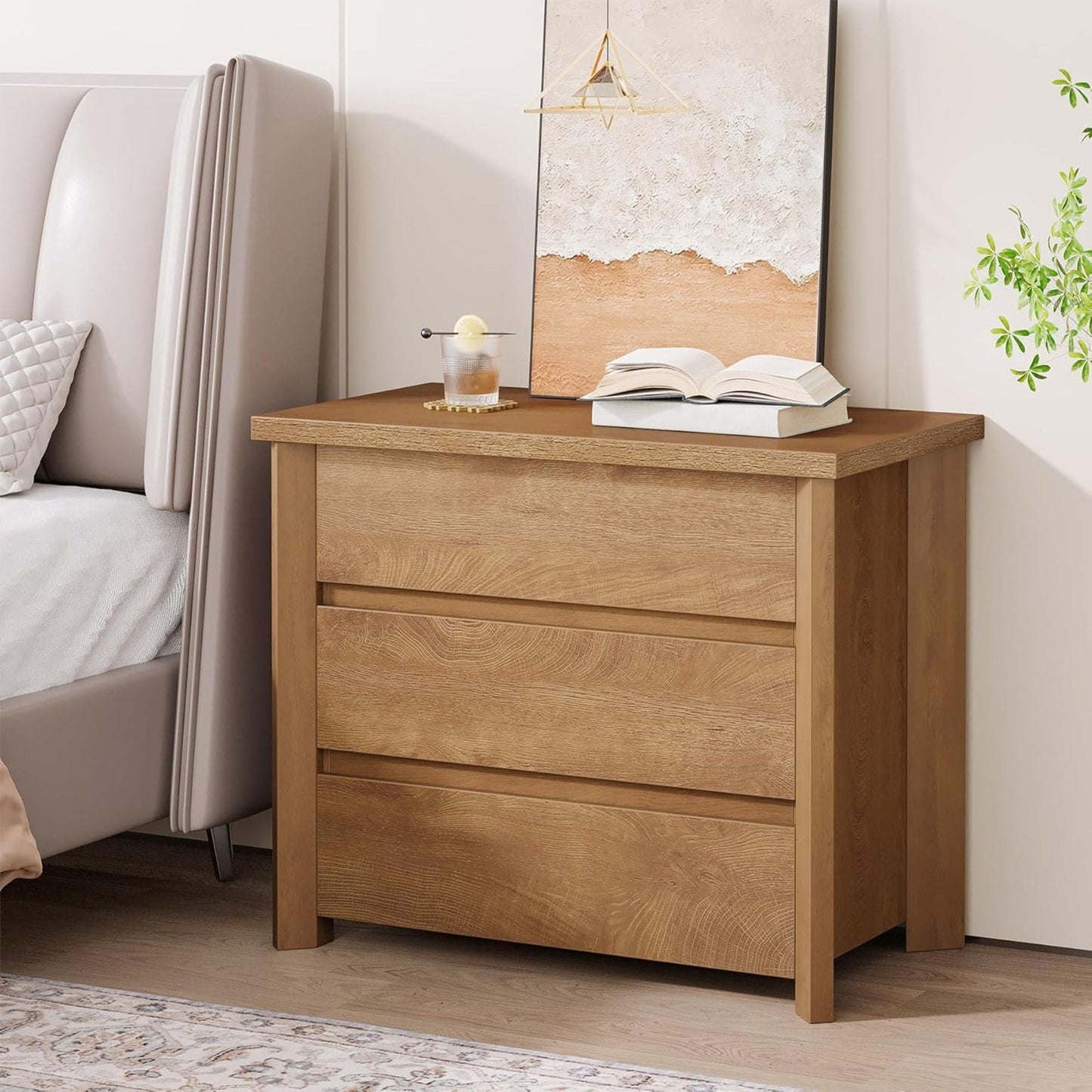 Nightstand With 3 Drawers, Bedside Table, Compact Storage - Brown
