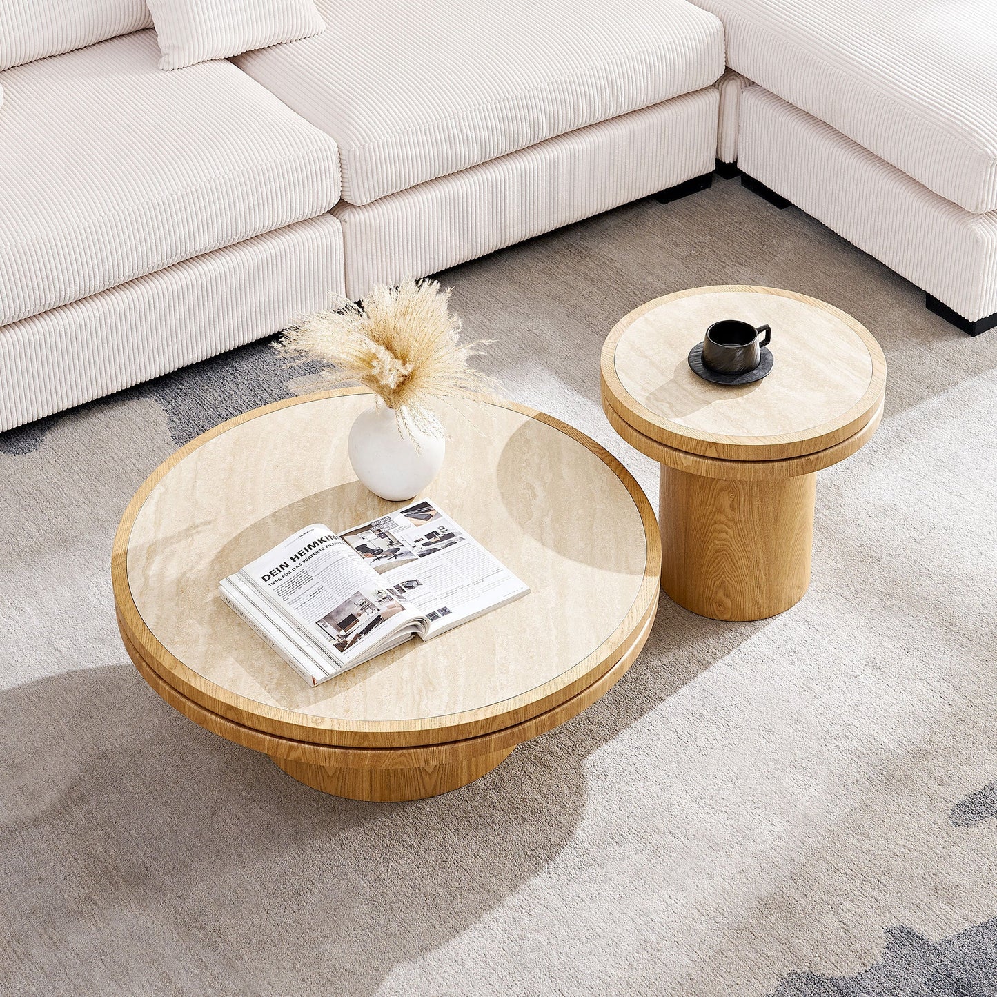 35.43 Inch Round Coffee Table with Sintered Stone Top
