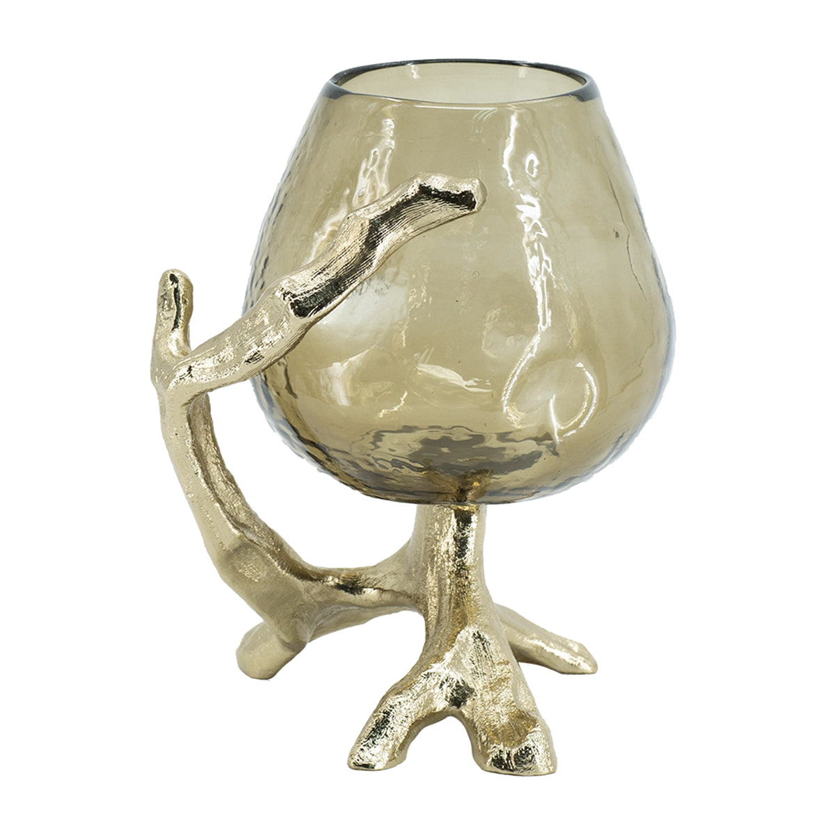 Olive Glass Candle Holder with Gold Metal Legs