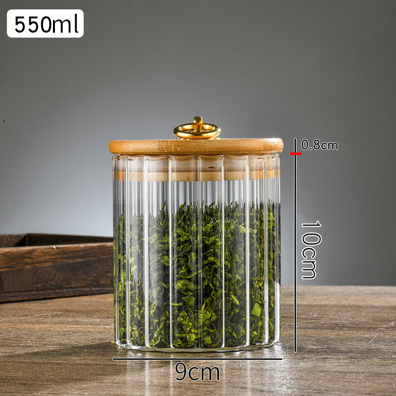 Wooden Lidded Striped Tea And Snacks Storage Jar