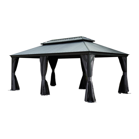 12'x20' Hardtop Gazebo with Resin Roof, Curtains, and Mosquito Netting