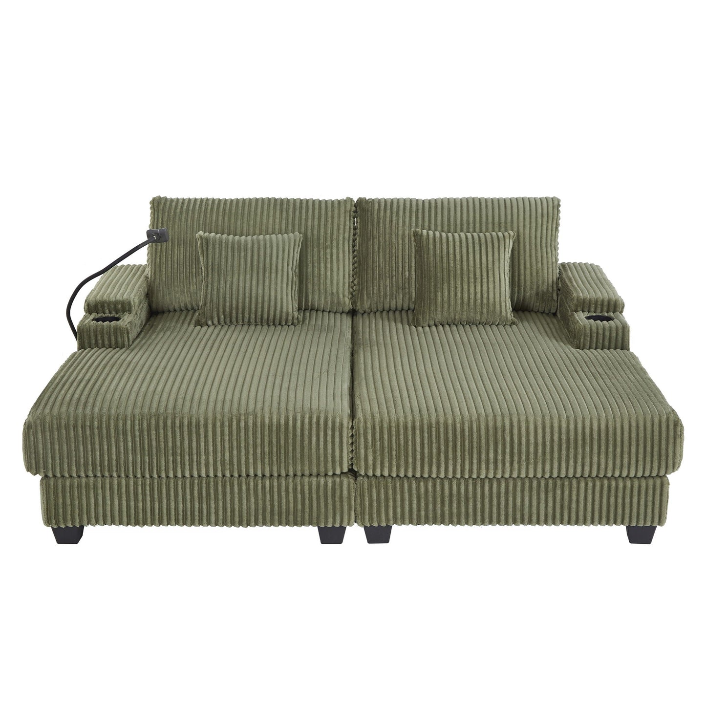 Modern Chaise Sofa With Adjustable Backrest, Cup Holders, Phone Holder & Storage Compartments