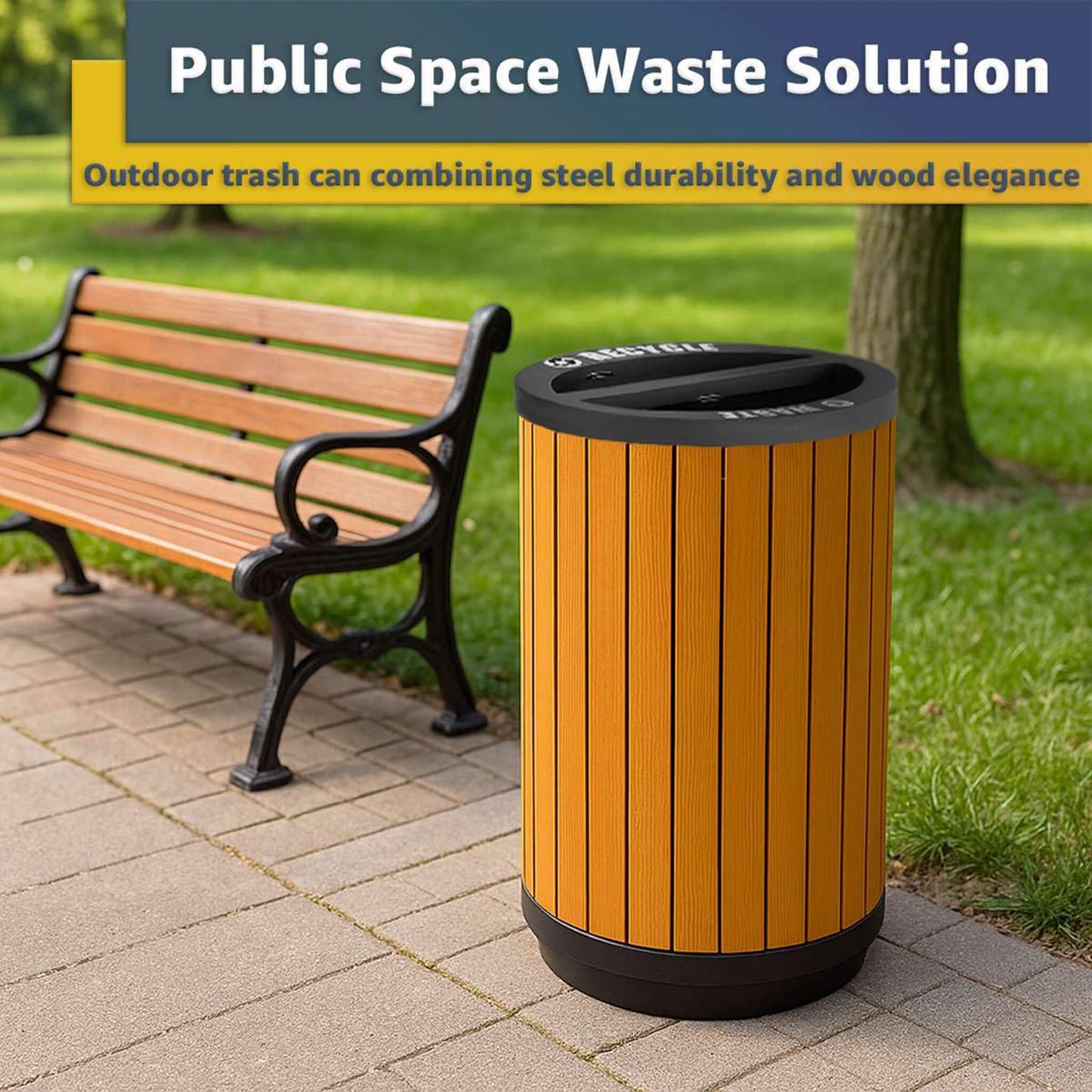 22-Gallon Heavy-Duty Commercial Outdoor Round Two-Stream Trash Can (SAK59821)