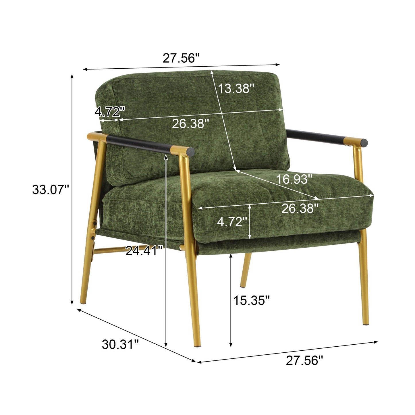 Modern Accent Chair With Plush Cushions and Wooden Armrests