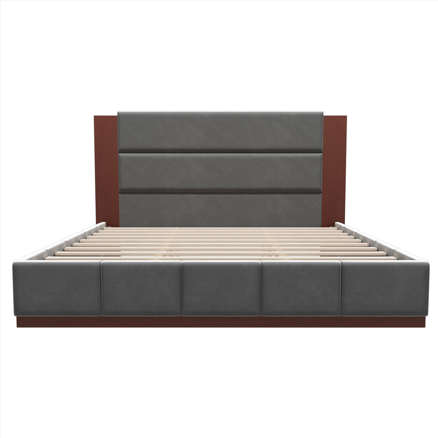 Modern Upholstered Platform Bed With Extended Headboard