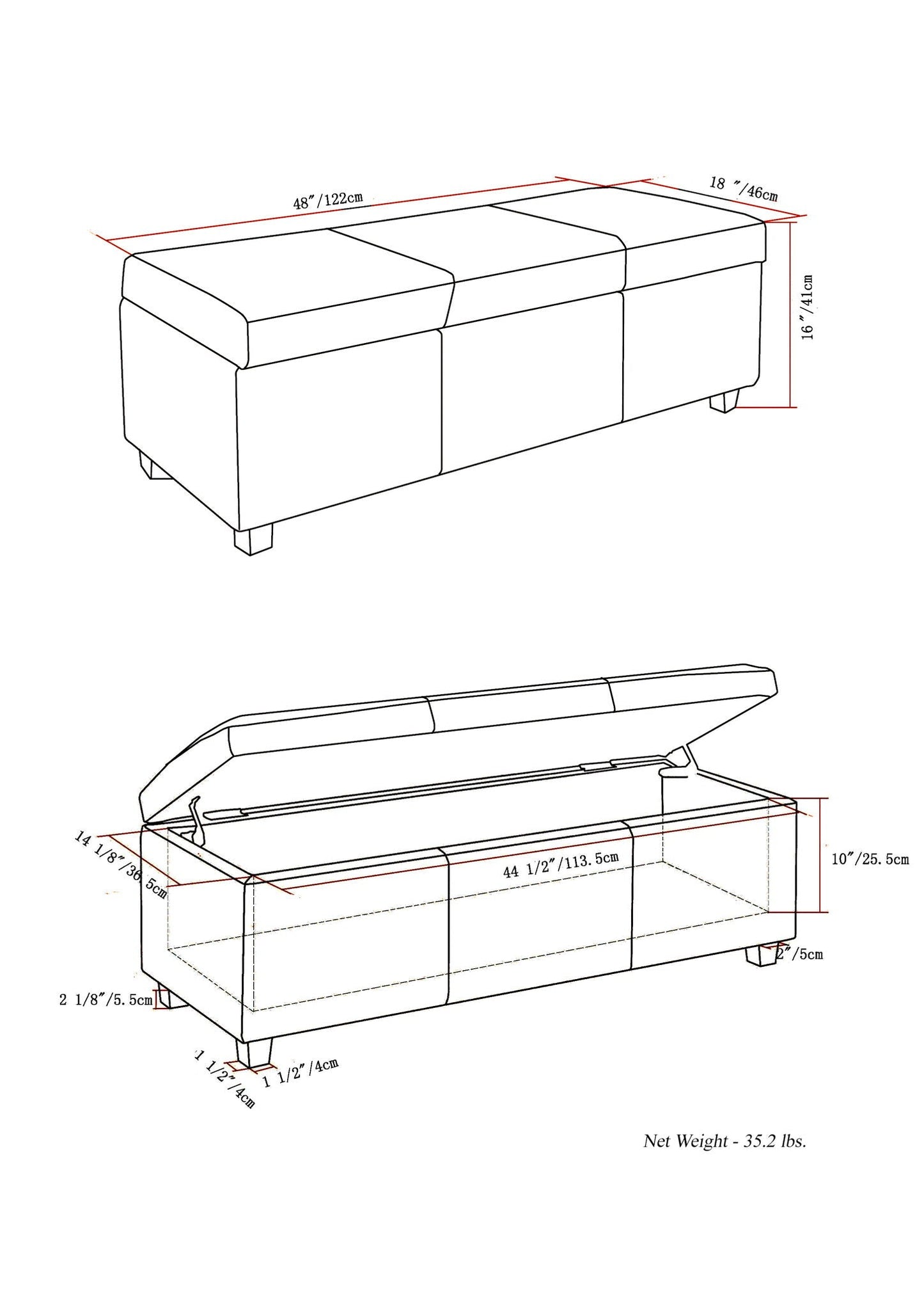 Avalon - Contemporary Storage Ottoman Bench