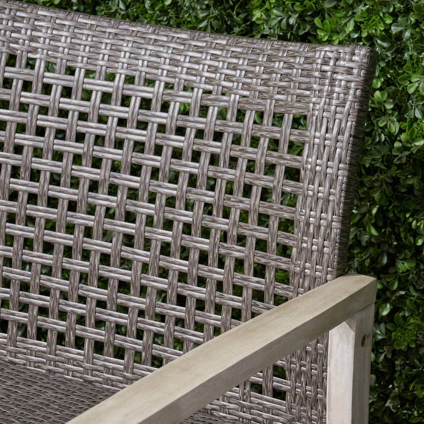Hampton Outdoor Wood and Wicker Loveseat - Gray