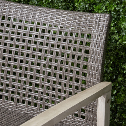 Hampton Outdoor Wood and Wicker Loveseat - Gray