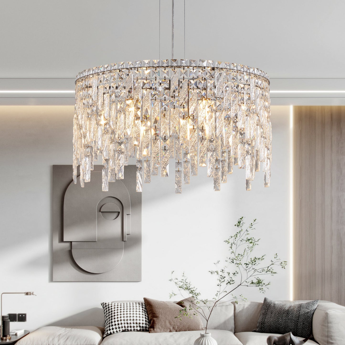 24" Luxurious Round Silver Crystal Chandelier