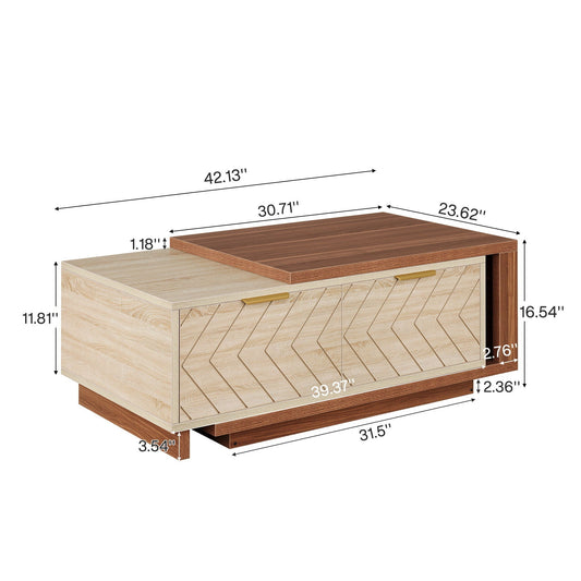 Extendable Coffee Table With 2 Storage Drawers, Dual Tone With Sliding Top, Hidden Storage - Walnut