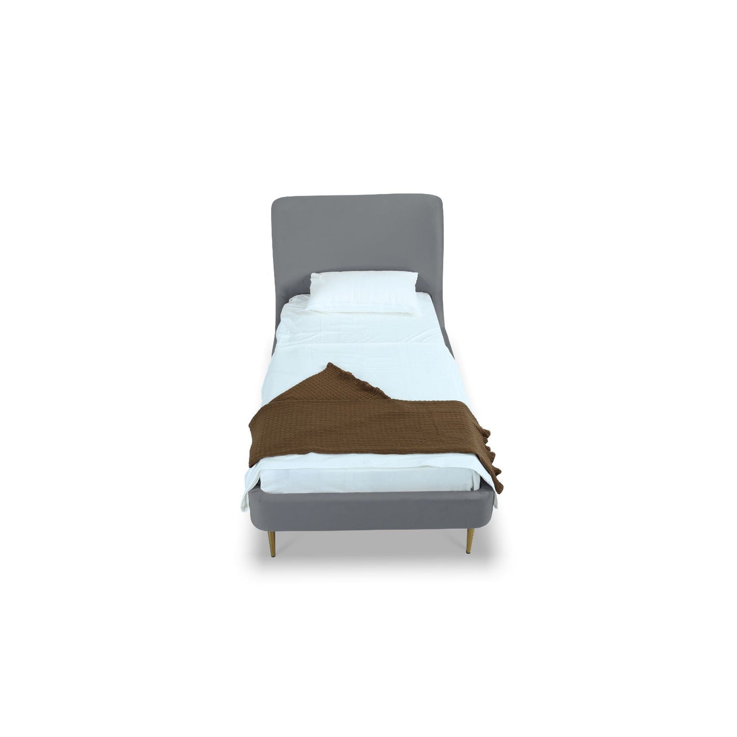 Mid-Century Modern Upholstered Bed With Curved Headboard